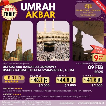 Umroh Akbar Plus Thaif - Paket Gold