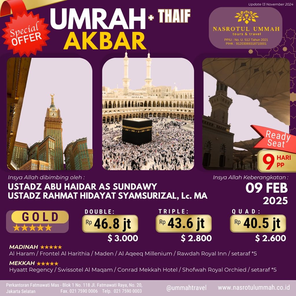 umrah akbar plus thaif paket gold