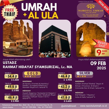 Umroh Reguler Plus Al Ula Gratis Thaif - Paket Gold