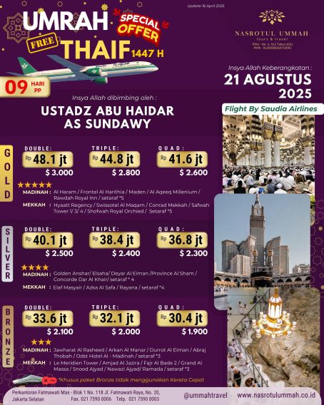 SPECIAL OFFER - UMRAH FREE THAIF 1447 H - 9 HARI PP